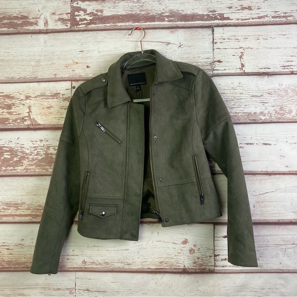 Banana Republic Green Vegan Stretch Suede Moto Jacket